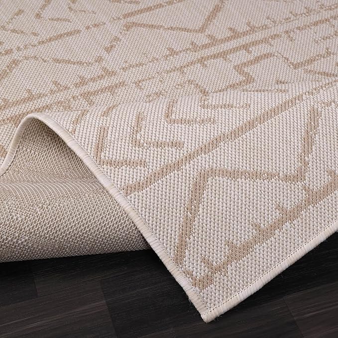 Beverly Rug Waikiki Indoor Outdoor Rug 6x9, Washable Outside Carpet for Patio, Deck, Porch, Trellis Area Rug, Water Resistant, Beige - White