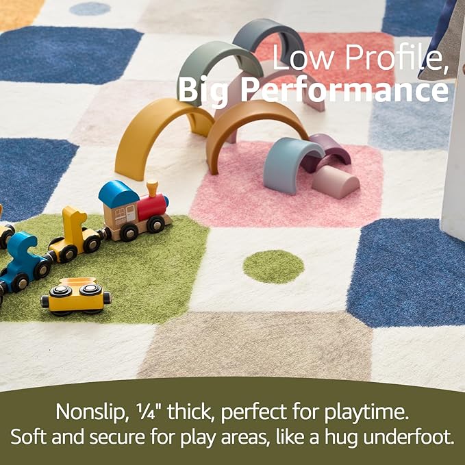 jinchan Macy Area Rug 5x7 Kids Washable Indoor Floor Cover Non-Slip Modern Soft Rug Elementary School Classroom Colorful Diamond Carpet for Nursery Playroom Daycare Bedroom Living Room Circus on Cream