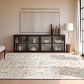 Phantoscope Washable Area Rug 9'x12' Non-Slip, Vintage Floral Boho Rugs for Living Room, Bedroom, DiningRoom, Soft Botanical Moroccan Pattern, Low-Pile Foldable Floor Carpet, Ivory Pink/Boho Garden