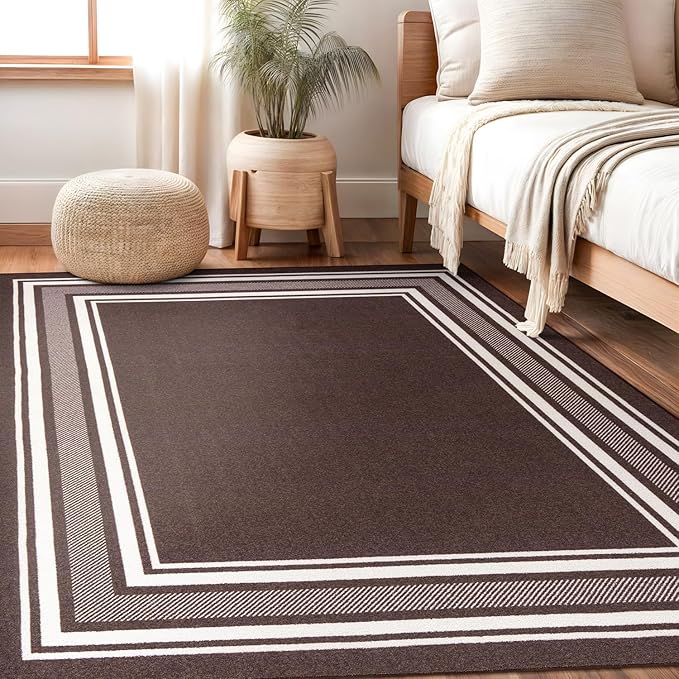 Beverly Rug Non Slip Area Rugs 8x10 Modern Bordered Non Skid Rubber Backing Soft Area Rug for Living Dining Room Easy to Clean Non Shedding Kitchen Bedroom Indoor Carpet 8 x 10 Brown