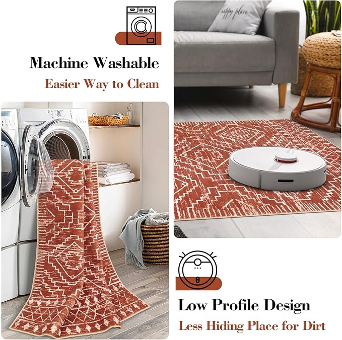 Wonnitar Moroccan Runner Rug, Washable 2'6"x10' Long Runner Rug for Hallway, Boho Farmhouse Non-Skid Kitchen Bathroom Runner Soft Low Pile Carpet for Entryway Laundry Living Room (Brown,2'6"x10')