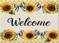 Summer Sunflowers Rectangular Welcome Area Rugs for Living Room Bedroom 5 x 8 ft Bow Tie Plaids Non-Shedding Soft Low Pile Rug Rustic Linen Non Slip Washable Rug for Nursery Entryway Playroom