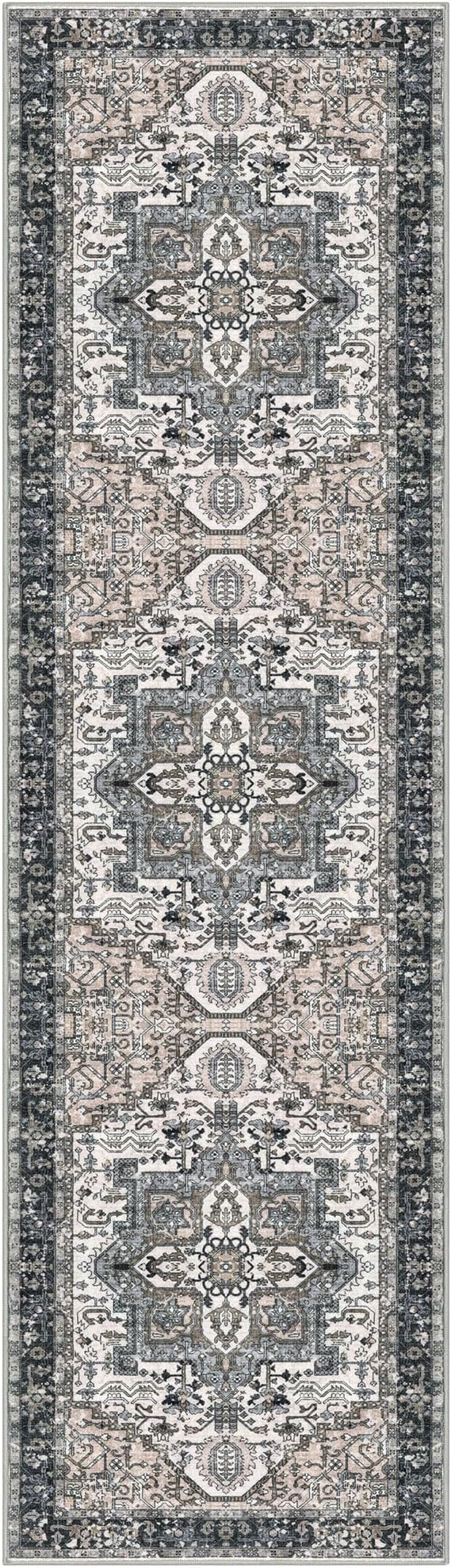 KOZYFLY Long Runners for Hallways 3x10 Ft Washable Kitchen Rug Faux Wool Printed Stair Runner Floor Carpet for Bedroom Entryway Stairs Kitchen Hall Indoor Use, Black/Taupe/Beige