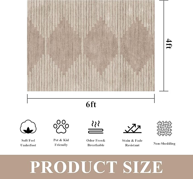 HelloTree Area Rug 4x6 Geometric Rug,Washable Modern Neutral Stain Resistant Indoor Carpet Boho Living Room Moroccan Rugs Rug for Living Room Bedside Room Decor for Family-Pink&Khaki