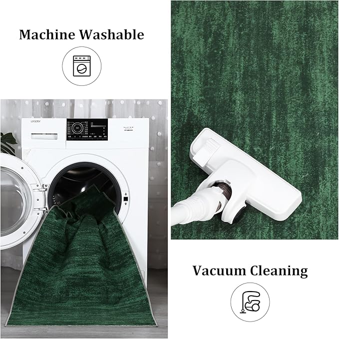 RUGSREAL 5x7 Living Room Area Rugs Modern Solid Color Area Rug Non-Slip Floor Carpet Indoor Washable Dining Room Contemporary Area Rug for Bedroom Kitchen Home Office, Dark Green