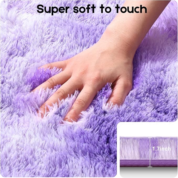 2x3 Rugs for Bedroom, Fluffy Small Area Rugs for Living Room,Soft Shag Fuzzy Carpet with 4 Non-Slip Stickers for Kids Boys and Girls Nursery Room Dorm Home Decor (Tie-Dyed Purple, 2ft x 3ft)