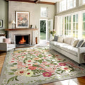 Floral Area Rug Living Room - 8x10 Washable Rugs Non-Slip Soft Bedroom Rugs Under Bed Stain Resistant Accent Indoor Floor Vintage Carpet for Dining Room Kids Playroom Home Office Decor, Grey