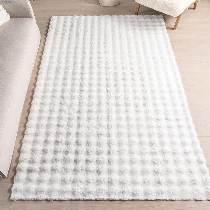 Nuloom Jeni Off-White, 3' x 5', Solid Faux Rabbit, Fluffy and Cozy, High Traffic, Stain Resistant, Easy Clean, Durable Washable Area Rug for Bedroom, Living Room, Dining, Den, Foyer, Entryway