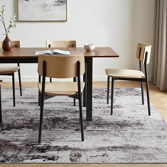 Toneed Abstract Area Rug Modern Washable Rug Soft Non Slip Rug Low Pile for Bedroom Living Room Dining Room Coffee Brown 9x11 Feet