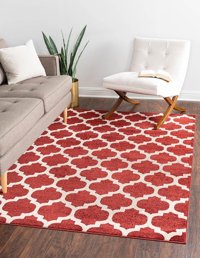 Rugs.com Lattice Collection Rug – 9' x 12' Dark Terracotta Medium Rug Perfect for Living Rooms, Large Dining Rooms, Open Floorplans