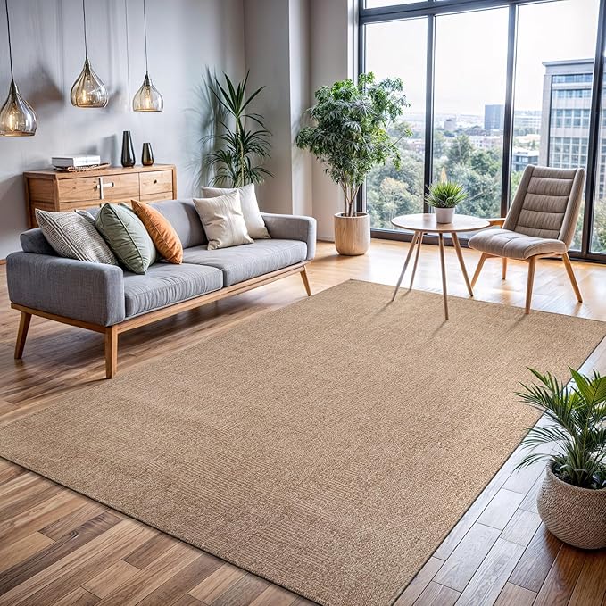 CAMILSON Easy Jute Rug 8x10, Indoor Outdoor Natural Color Fiber Area Rugs for Living Room Patio and Kitchen Rug, Solid Boho Woven Design, Easy-Cleaning, Washable Outside Carpet Alfombras (8 x 10)