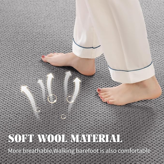 Shilucheng Wool Rug 9x12 Non-Slip, Blend 80% Wool and 20% Cotton Rugs for Living Room, Bedroom, Dinning Room, Soft Durable Cotton Backing Modern Area Rug (Gray)