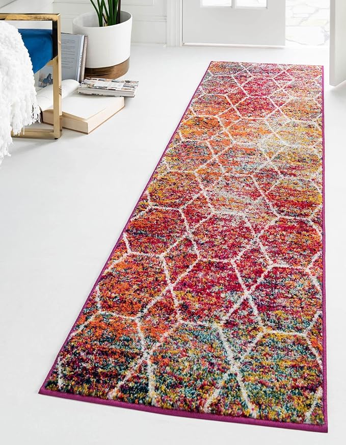 Unique Loom Trellis Frieze Collection Area Rug - Geometric (2' x 6' Runner, Multi/ Ivory)