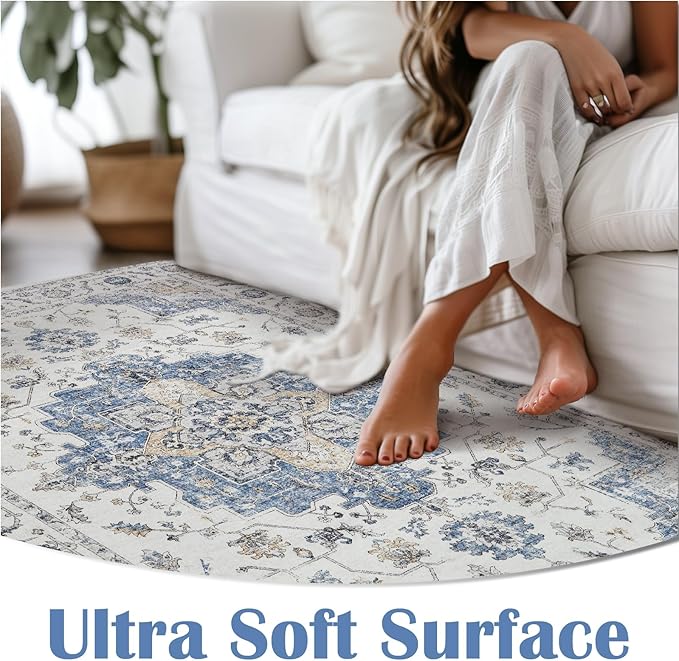 jinchan Area Rug 2x3 Vintage Entryway Rug Washable Boho Indoor Doormat Floral Medallion Small Door Mat Non Slip Retro Soft Thin Classic Carpet for Kitchen Bathroom Bedroom Blue