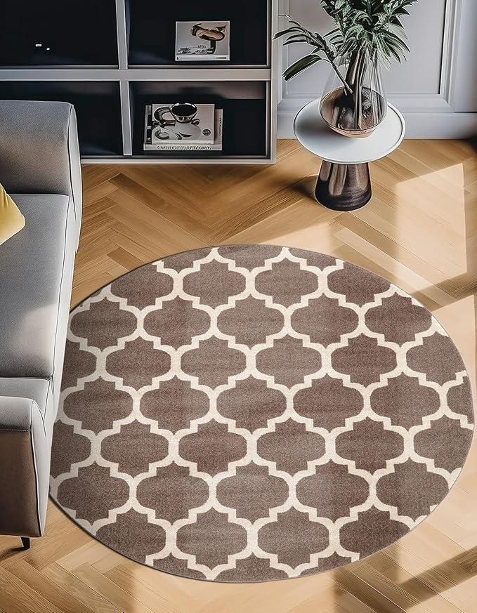 Rugs.com Lattice Collection Rug – 3 Ft Round Brown Medium-Pile Rug Perfect for Kitchens, Dining Rooms