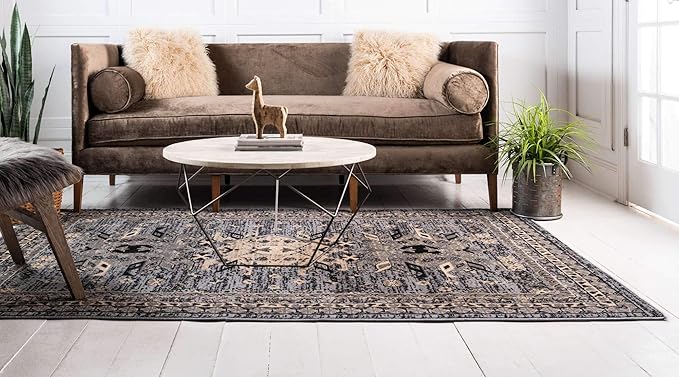 Unique Loom Taftan Collection Border Geometric Tribal Inspired Design Area Rug (5' 0 x 8' 0 Rectangular, Gray/ Black)
