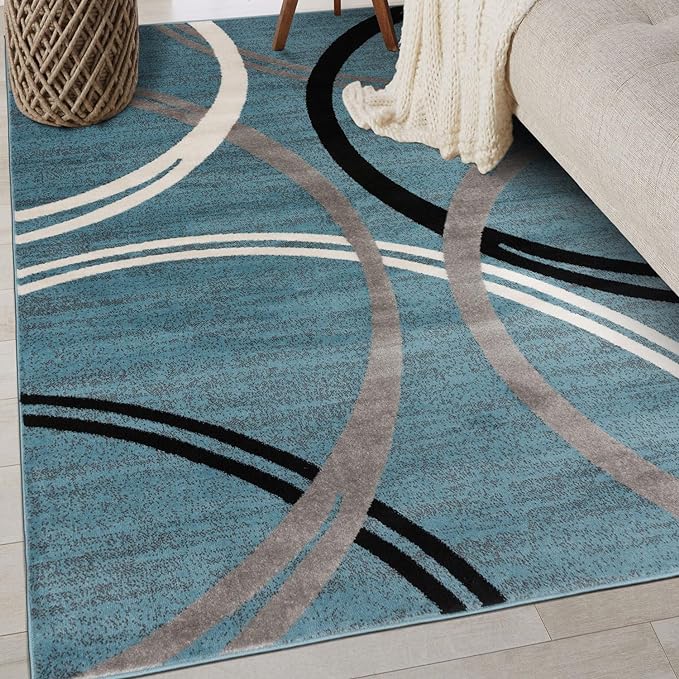 Rugshop Modern Wavy Circles Design Area Rug, Fade-Resistant Carpet for Entryway, Bathroom, or Kitchen, Blue, 3'3" x 5'