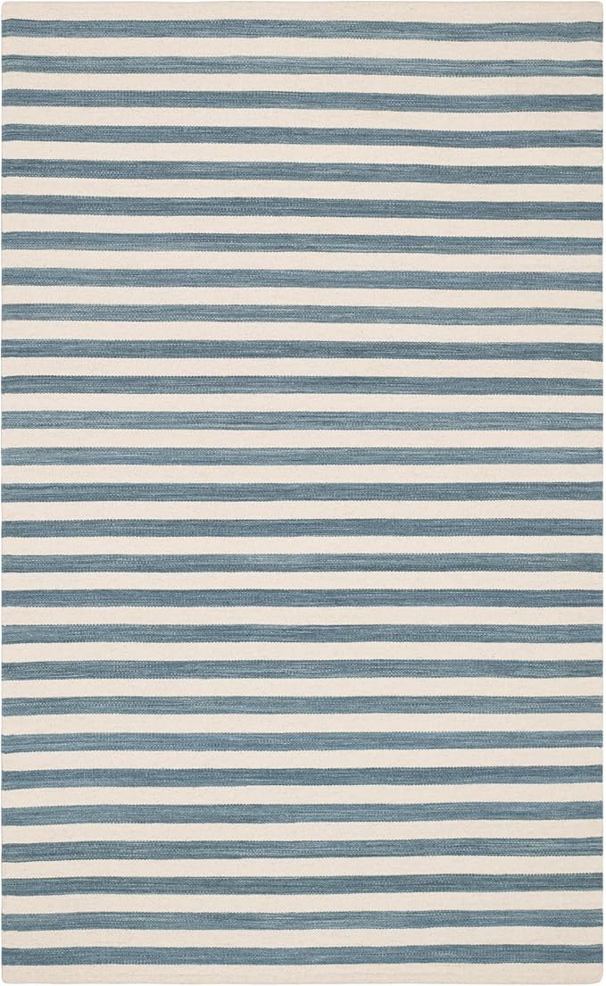 Home Conservatory Ladder Stripe Blue/Ivory Handwoven Wool 2.5 X 8 Feet, Blue/Ivory Stripe Pattern