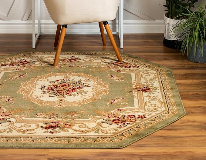 Unique Loom Versailles Collection Traditional Classic Floral Motif Area Rug (7' 11 x 7' 11, Green/Ivory)