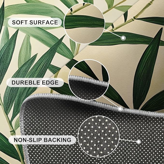 2x3 Bamboo Leaves Rugs for Entryway - Realistic Botanical Art Small Area Rugs, Minimalist Leaves Laundry Room Carpet Non Slip Accent Throw Rug for Bathroom Kitchen Sink Front Door