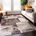 Rugshop Contemporary Abstract Circle Design Area Rug, Carpet with Jute Backing for Living Room, Dining Room, or Bedroom, Brown, 7'10" x 10'2"