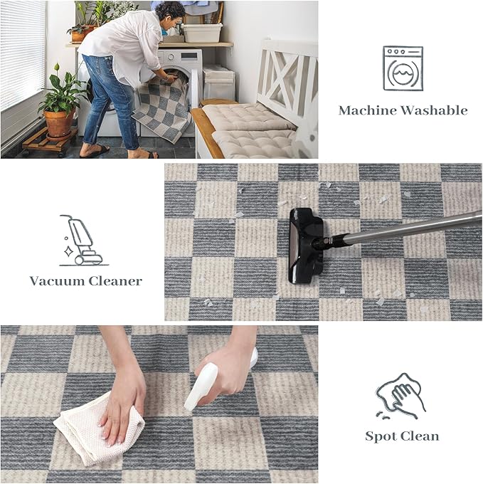 LIVEBOX 8x10 Area Rugs for Living Room, Checkered Non-Slip Washable Rugs, Farmhouse Neutral Classic Geometric Pattern Large Boys Area Rug for bedroom, Carpet for Living Dining Room Office(Grey,8'x10')