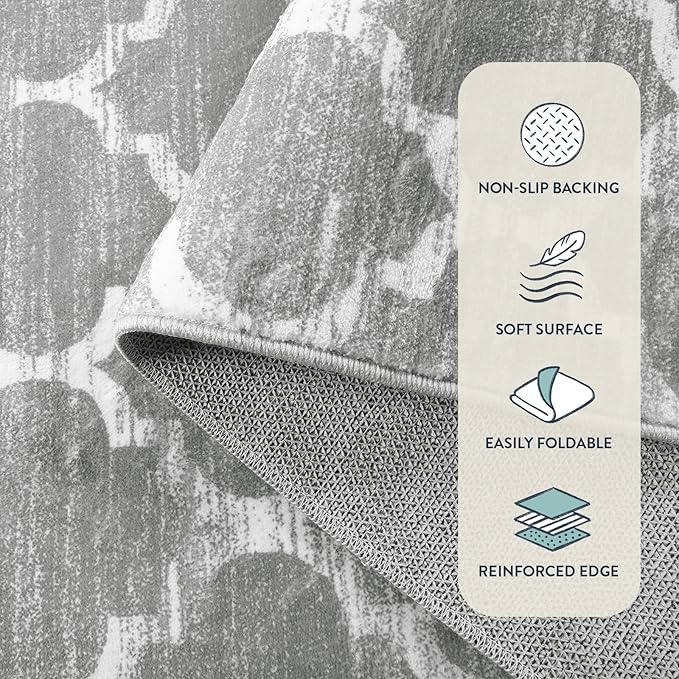 Lahome Moroccan Kitchen Runner Rug - 2X4 Rug Non-Slip Area Rug Small Accent Distressed Throw Rugs Floor Carpet for Door Mat Entryway Bedrooms Laundry Room Decor (Rectangle - 2’ X 4’, Gray)
