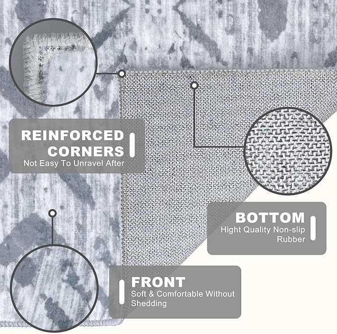 KILOCOCO Hallway Runner Rug 2.6'x14' Washable Printed Moroccan Runner Rugs Non Slip Entryway Rugs Soft Indoor Long Floor Rug for Bedroom Kitchen Living Room Geometric Boho Carpet Runners, Grey White