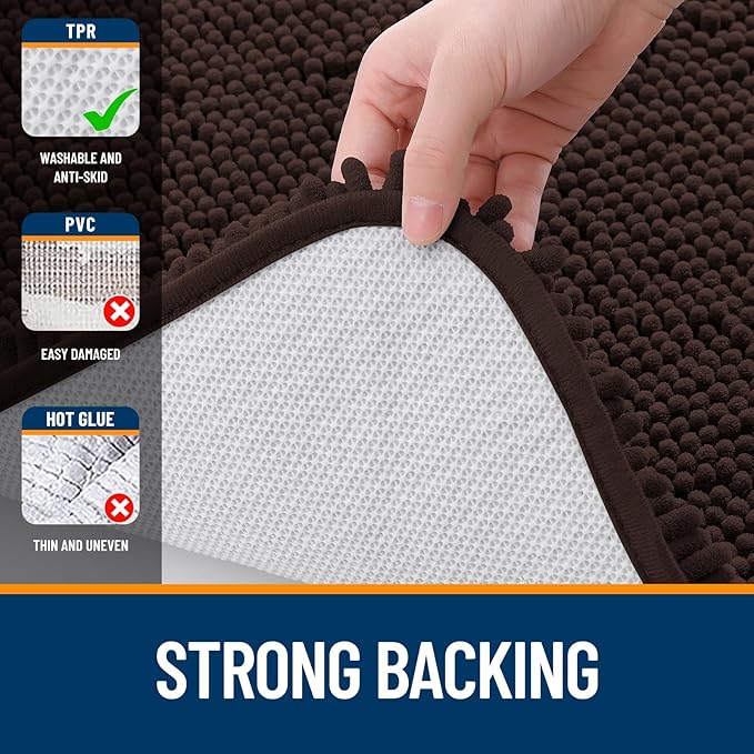 OLANLY Bathroom Rugs 59x20, Extra Soft Absorbent Chenille Bath Rugs, Rubber Backing Quick Dry, Machine Washable Bath Mats for Bathroom Floor, Tub and Shower, Home Decor Accessories, Brown
