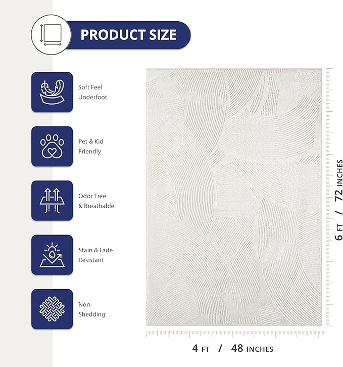 Abani Zen 4' x 6' Cream Rug – Neutral Brush Stroke Sandbrush Design, Medium Soft Area Rug for Living Room & Bedroom, Durable & Easy to Clean