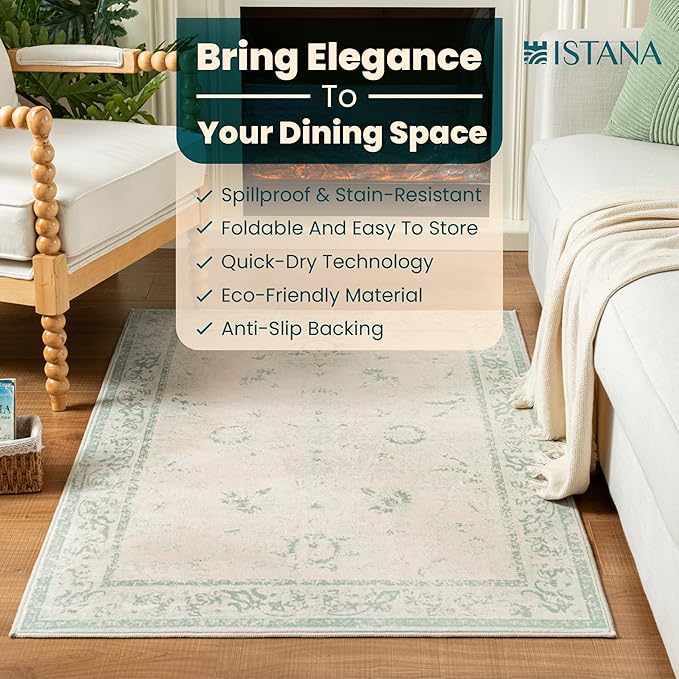 Istana 3x5 Area Rug - Green Modern Rugs for Living Room 3x5 - Foldable Rugs for Bedroom/Living Room Rug - Stain Resistant Washable Rug - Eco-Friendly Small Area Rugs