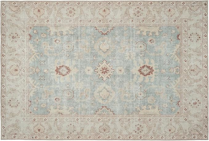 Revival Rugs Nimbus 6'x9' Zero-Shedding Area Rug for Living Room Bedroom - Oeko-TEX Certified, Low Pile, Spot Clean, Aqua, Blue