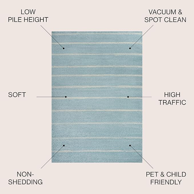 JONATHAN Y Williamsburg Minimalist Stripe Turquoise/Cream Indoor Area Rug, 3x5, Contemporary, Modern, Easy-Cleaning for Living Room, Bedroom, Kitchen, Pet Friendly, Non-Shedding (MOH201B-3)