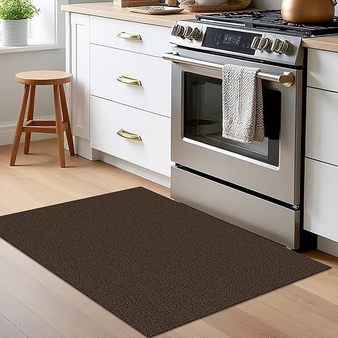 EARTHALL Small Area Rug 2x3 Ft Washable Rugs for Entryway Non Slip Braided Throw Rugs Door Mat Indoor Outdoor Entrance Cotton Woven Carpet for Kitchen Foyer Front Door, Brown/Coffee