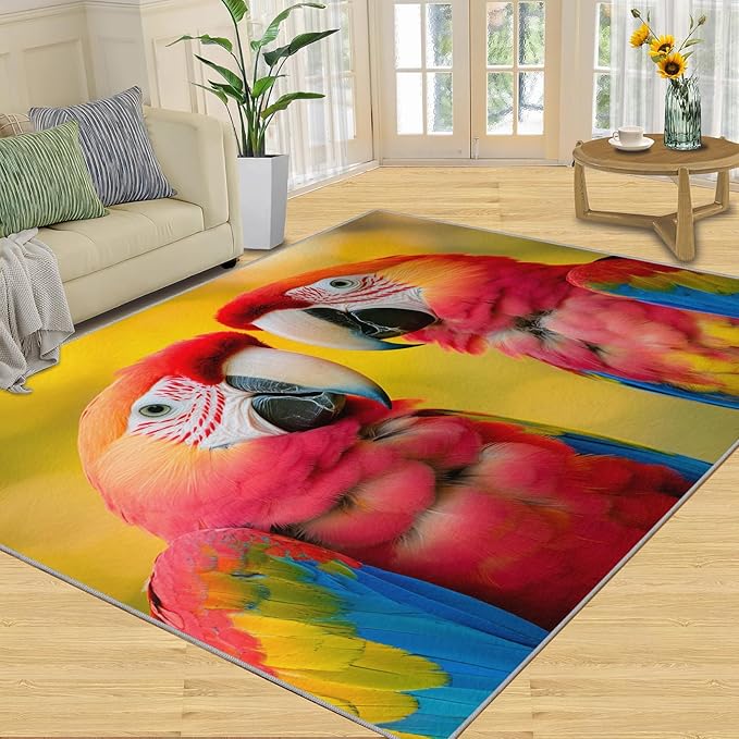 Parrot Rugs for Bedroom - 6x9 Area Rug - Cute Parrot Rugs for Living Room, Colorful 3D Animal Rug, Non-Slip Washable Home Decor Carpet