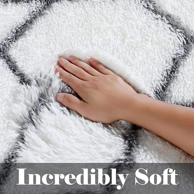 ONASAR Area Rugs for Living Room, Washable 5x8 Fluffy White and Grey Rug for Bedroom, Geometric Moroccan Indoor Shaggy Boho Soft Plush Floor Carpet for Kids Teen Nursery Dorm Home Decor Aesthetic