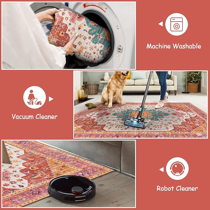 Moynesa Ultra-Thin Washable Pink Runner Rug - 2x6 Washable Long Hallway Rug Runner Kitchen Mat, Oriental Medallion Laundry Room Carpet Runner for Powder Dressing Room Cabinet Bedside Bathroom