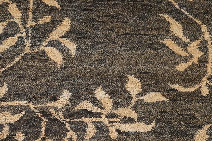 Rug Source Modern Collection 5x7 Area Rug, Hand Knotted Black Floral Rug, Oriental Jute Carpet for Bedroom, Living Room, Dining Room