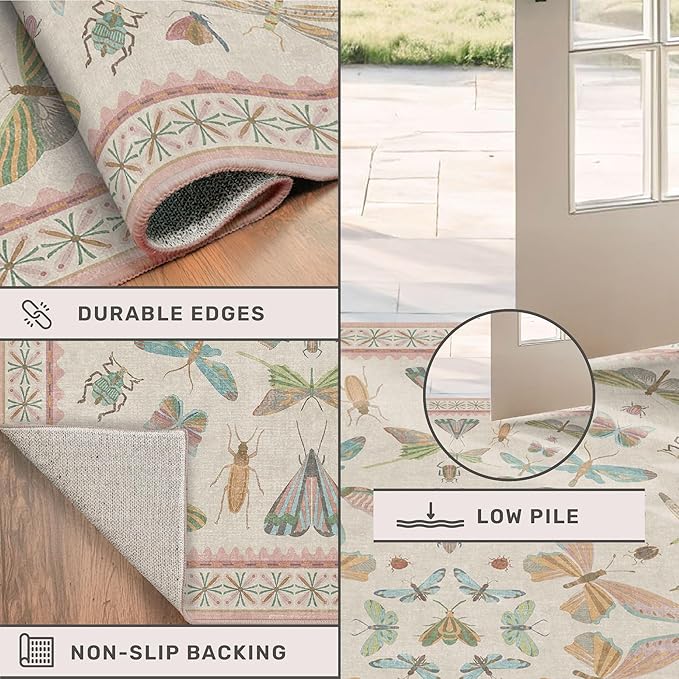 Light Pink Bathroom Rug - Washable 2x3 Small Kitchen Rugs for Powder Room, Front Door Indoor Entrance, Low Pile Stain Resistant, Colorful Pastel Aethestic