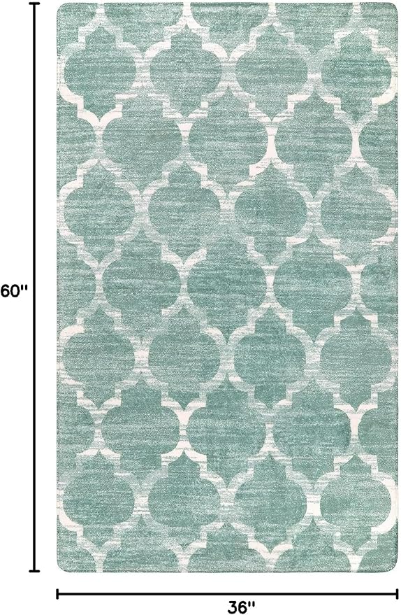 Lahome Moroccan Washable 3x5 Entryway Rug - 3x5 Area Rugs for Bedroom Throw Non-Slip Low-Plie Kitchen Rugs Soft Sage Distressed Capet for Office Bathroom Living Laundry Room Dining Room