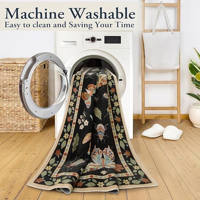 Lahome Insect Washable Small Area Rug, 3x5 Area Rug for Bedroom Living Room, Non-Slip Soft Accent Throw Carpet for Kitchen Office Entryway Bathroom Office, Black