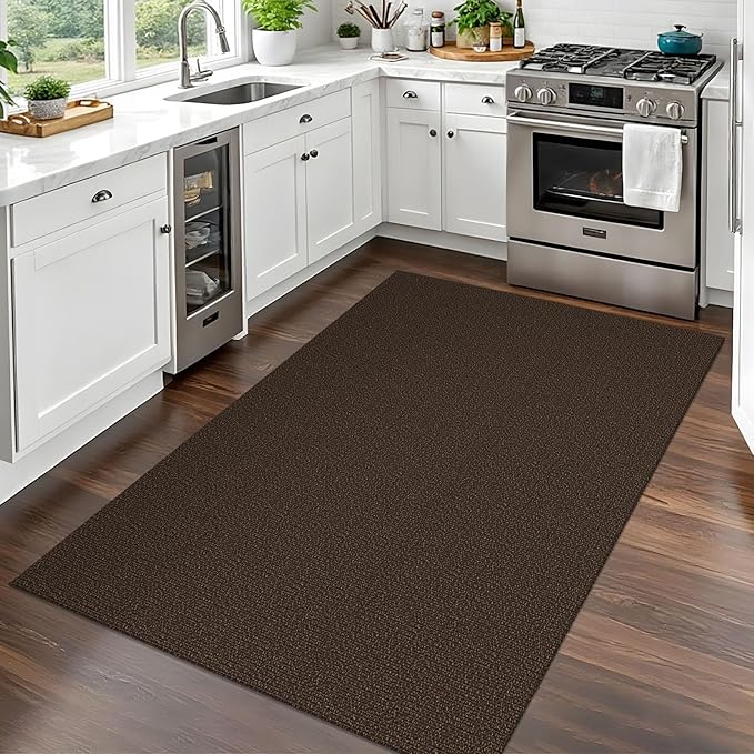 EARTHALL Washable Area Rug 3x5 Ft Non Slip Rugs for Entryway, Braided Rubber Backed Throw Rugs Door Mat Indoor Outdoor Entrance, Cotton Woven Carpet for Kitchen Foyer Front Door, Brown/Coffee