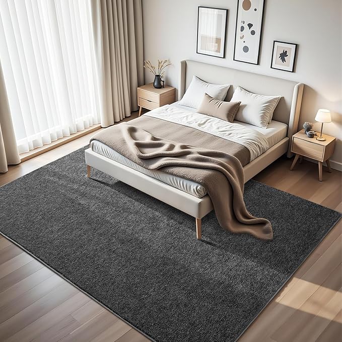 HQAYW 6x9 Large Area Rugs for Living Room Bedroom, Modern Thickened Memory Foam Soft Rug, Low Pile Minimalist Washable Non Slip Carpets for Kids Girls Boys Nursery Dorm Home Decor, Dark Grey