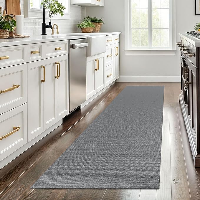 EARTHALL Washable Runner Rug 2.6x8 Ft Non Slip Runners for Hallways Cotton Rubber Backed Kitchen Runner Braided Indoor Floor Carpet Runners for Entryway, Hallway, Kitchen, Bedroom, Charcoal Gray