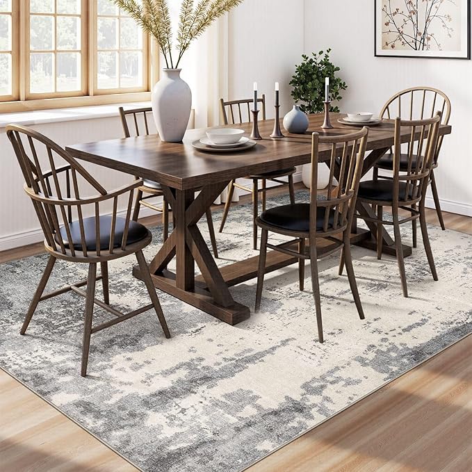 6x9 Area Rug Living Room Rugs - Washable Neutral Modern Abstract Soft Thin Rug Indoor Floor No Slip Rug Carpet for Bedroom Under Dining Table Home Office Decor - Grey/Light Brown