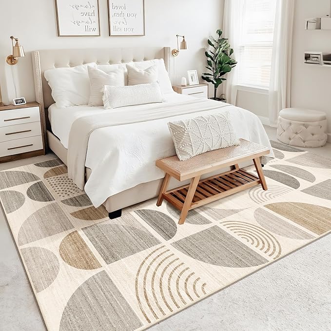 MUJOO 9x12 Area Rugs,Washable Rugs for Living Room Bedroom Dining Room,Large Boho Throw Floor Carpet Non Slip Soft Modern Abstract Bohemian Neutral Beige