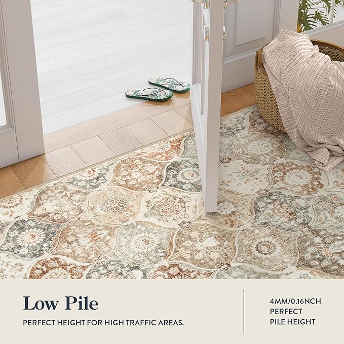 Lahome Moroccan Hallway Rug, 2'5''x8' Kitchen Runner Rugs Non Skid Washable Runners for Hallways, Ultra-Thin Oriental Carpet for Entryway Laundry Room Bedroom Bathroom, Khaki