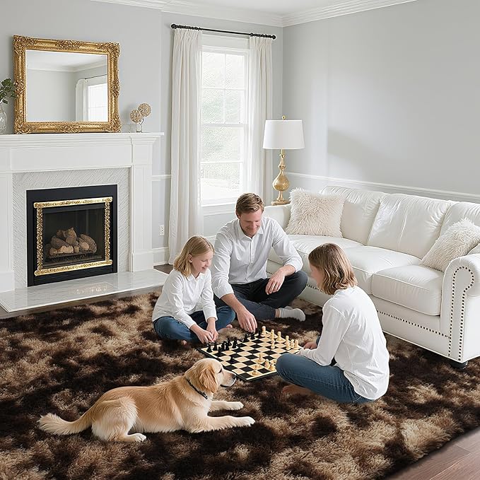 Fluffy Rug Shaggy Area Rug, Mottling Brown 4x6 Area Rugs for Bedroom, Small Bedside Rug, Soft Fluffy Shaggy Entryway Throw Rugs for Living Room Bedroom Kids Room Home Decor