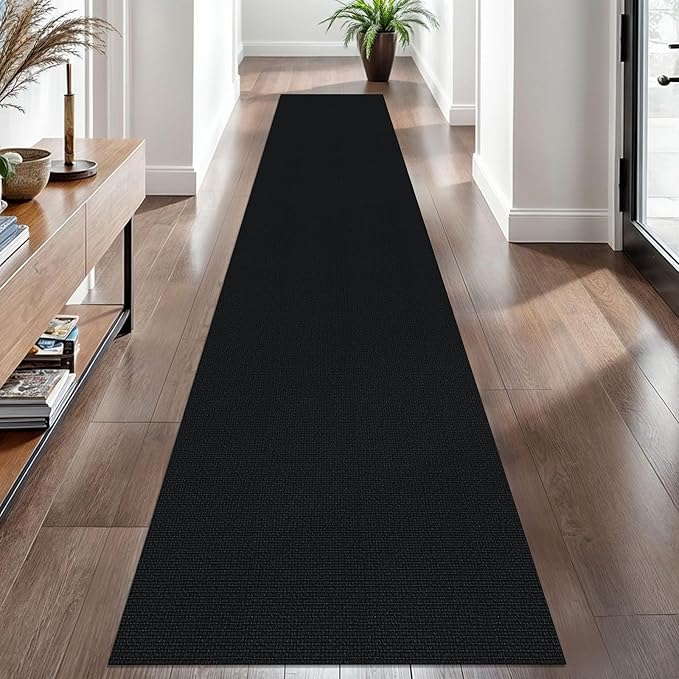 EARTHALL Washable Runner Rug 2x10 Ft Non Slip Runners for Hallways Long Cotton Rubber Backed Kitchen Runner Braided Indoor Floor Carpet Runners for Entryway, Hallway, Kitchen, Black
