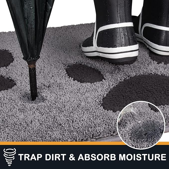 PURRUGS Dirt Trapping Door Mat 32" x 47", Non-Skid/Slip Machine Washable Microfiber Entryway Rug, Dog Doormat, Super Absorbent Welcome Mat for Muddy Wet Shoes and Paws, Grey